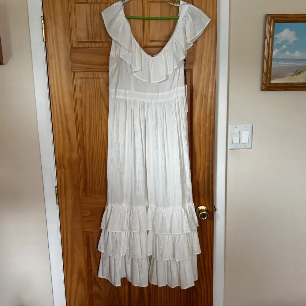 Calvin Klein new, white ruffled midi-length sundress, Size 12 - Picture 1 of 6
